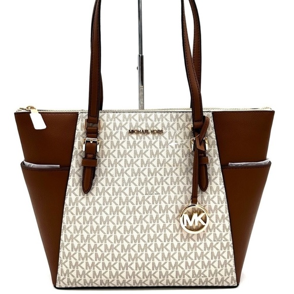 Michael Kors Large Charlotte Tote Bag Leather Vanilla - Picture 2 of 12